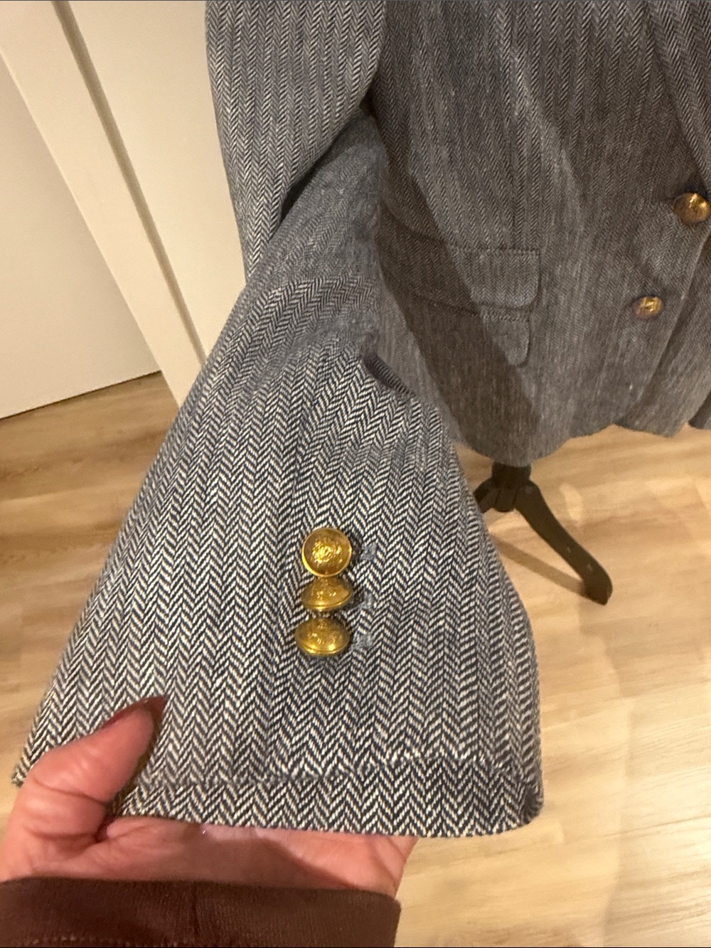 J. Crew Blue Herringbone Women's Blazer with two Gold Buttons - Picture 4 of 10